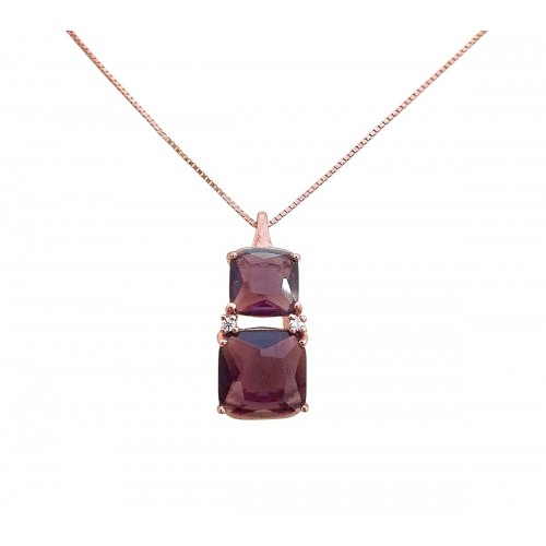 COLLANA ROSE' IN ARGENTO 925 CON AMETISTA E ZIRCONI BIACHI TAGLIO BRILLANTE