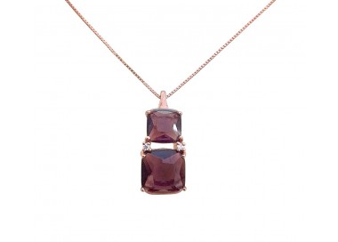 COLLANA ROSE' IN ARGENTO 925 CON AMETISTA E ZIRCONI BIACHI TAGLIO BRILLANTE