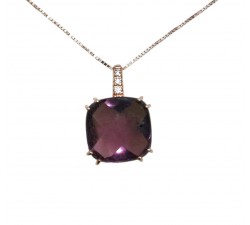 COLLANA ROSE' IN ARGENTO 925 CON PIERA COLOR AMETISTA E ZIRCONI BIANCHI TAGLIO BRILLANTE