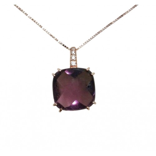 COLLANA ROSE' IN ARGENTO 925 CON PIERA COLOR AMETISTA E ZIRCONI BIANCHI TAGLIO BRILLANTE