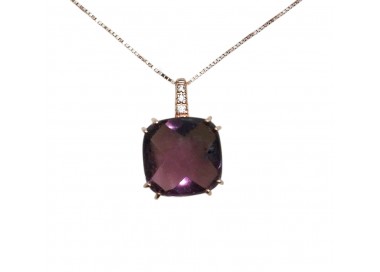 COLLANA ROSE' IN ARGENTO 925 CON PIERA COLOR AMETISTA E ZIRCONI BIANCHI TAGLIO BRILLANTE