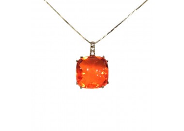 COLLANA IN ARGENTO 925 DORATO CON PIETRA ARANCIONE E ZIRCONI BIANCHI TAGLIO BRILLANTE