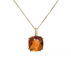 COLLANA IN ARGENTO 925 DORATO CON PIETRA GIALLA E ZIRCONI BIANCHI TAGLIO BRILLANTE