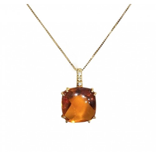 COLLANA IN ARGENTO 925 DORATO CON PIETRA GIALLA E ZIRCONI BIANCHI TAGLIO BRILLANTE