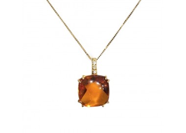 COLLANA IN ARGENTO 925 DORATO CON PIETRA GIALLA E ZIRCONI BIANCHI TAGLIO BRILLANTE
