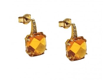 ORECCHINI IN ARGENTO 925 DORATO CON PIETRA GIALLA E ZIRCONI BIANCHI TAGLIO BRILLANTE