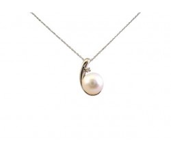 COLLANA IN ORO BIANCO 18 KT CON PERLA E DIAMANTE