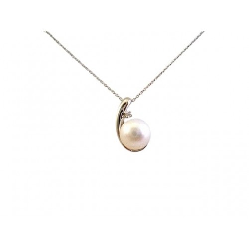 COLLANA IN ORO BIANCO 18 KT CON PERLA E DIAMANTE