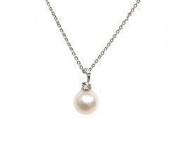 COLLANA DA DONNA IN ORO BIANCO 18 KT CON PERLA E DIAMANTE