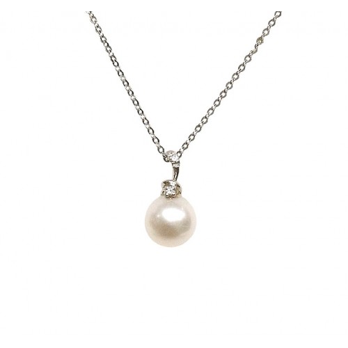 COLLANA DA DONNA IN ORO BIANCO 18 KT CON PERLA E DIAMANTE