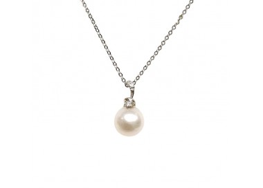 COLLANA DA DONNA IN ORO BIANCO 18 KT CON PERLA E DIAMANTE
