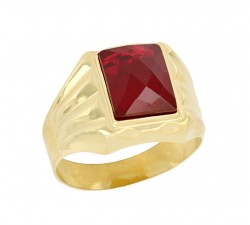 ANELLO DA UOMO IN ORO GIALLO 18 KT CON ZIRCONE ROSSO RUBINO