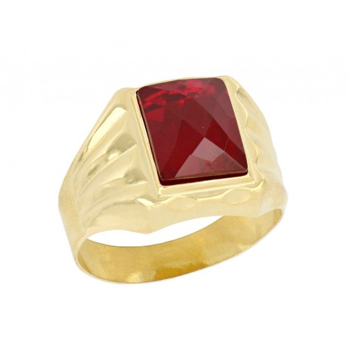 ANELLO DA UOMO IN ORO GIALLO 18 KT CON RUBINO