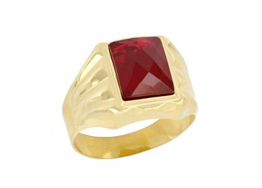 ANELLO DA UOMO IN ORO GIALLO 18 KT CON ZIRCONE ROSSO RUBINO