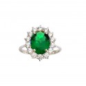 ANELLO KATE IN ORO BIANCO 18 KT CON ZIRCONE VERDE SMERALDO E BIANCHI