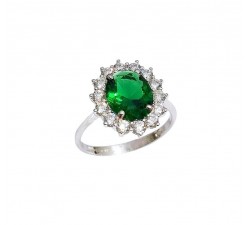 ANELLO KATE IN ORO BIANCO 18 KT CON ZIRCONE VERDE SMERALDO E BIANCHI