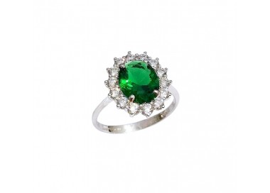 ANELLO KATE IN ORO BIANCO 18 KT CON ZIRCONE CELESTE ACQUAMARINA E BIANCHI