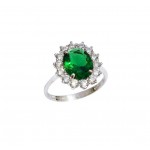 ANELLO KATE IN ORO BIANCO 18 KT CON ZIRCONE VERDE SMERALDO E BIANCHI