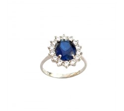 ANELLO KATE IN ORO BIANCO 18 KT CON ZIRCONE BLU ZAFFIRO E BIANCHI