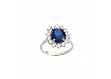 ANELLO KATE IN ORO BIANCO 18 KT CON ZIRCONE BLU ZAFFIRO E BIANCHI