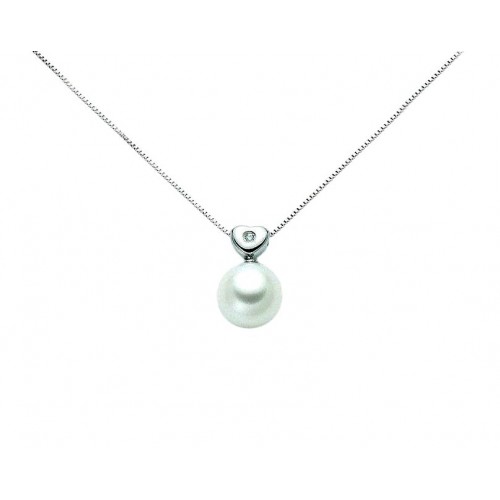 COLLANA MILUNA KIARA IN ORO BIANCO 18 KT E DIAMANTE E PERLA