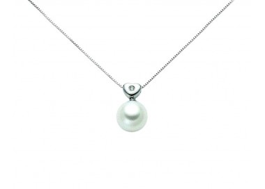 COLLANA CUORE IN ORO BIANCO 18 KT CON DIAMANTE E PERLA