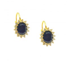 ORECCHINI IN ORO GIALLO 18 KT CON ONICE E ZIRCONI BIANCHI CHIUSURA A MANACHELLA