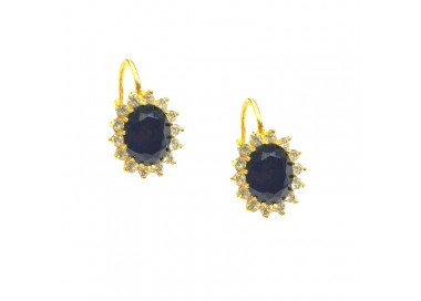 ORECCHINI IN ORO GIALLO 18 KT CON ONICE E ZIRCONI BIANCHI CHIUSURA A MANACHELLA