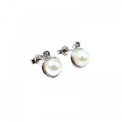 ORECCHINI IN ORO BIANCO 18 KT CON PERLE E ZIRCONI BIANCHI TAGLIO BRILLANTE
