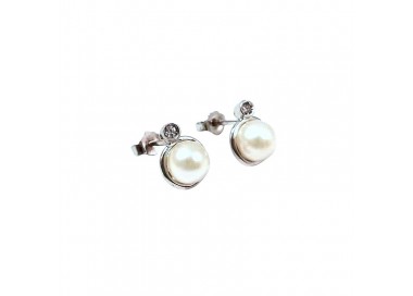 ORECCHINI IN ORO BIANCO 18 KT CON PERLE E ZIRCONI BIANCHI TAGLIO BRILLANTE