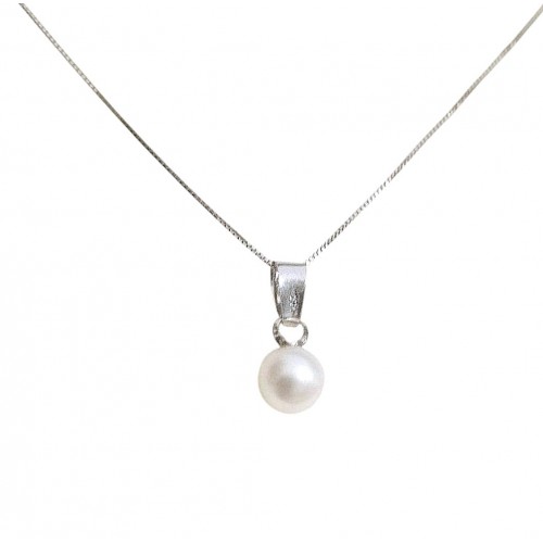 COLLANA DA DONNA IN ORO BIANCO 18 KT CON PERLA E DIAMANTE