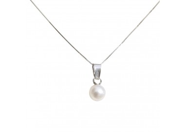 COLLANA DA DONNA IN ORO BIANCO 18 KT CON PERLA E DIAMANTE