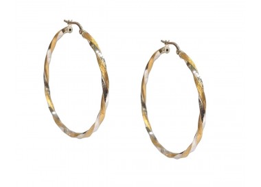 ORECCHINI CERCHI TORCHON IN ORO GIALLO E BIANCO 18 KT