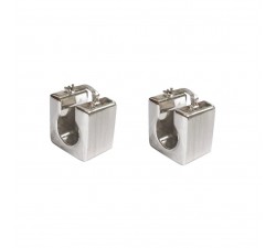 ORECCHINI CERCHI IN ORO BIANCO 18 KT MODELLO CUBO