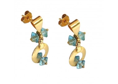 ORECCHINI PENDENTI IN ORO GIALLO 18 KT CON PIETRE CELESTI ACQUAMARINA
