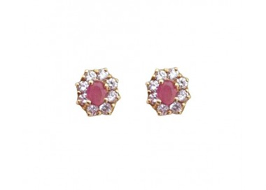 ORECCHINI KATE IN ORO GIALLO 18 KT CON ZIRCONI ROSA E BIANCHI