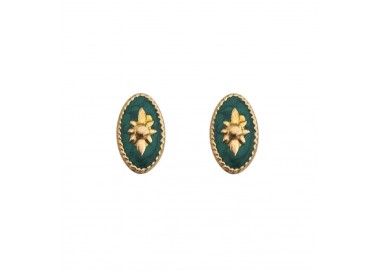 ORECCHINI IN ORO GIALLO 18 KT MODELLO SCUDO CON SMALTO VERDE