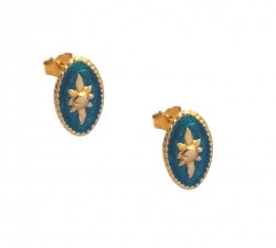 ORECCHINI IN ORO GIALLO 18 KT MODELLO SCUDO CON SMALTO VERDE