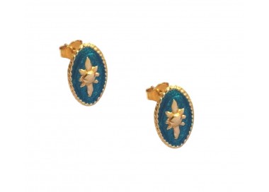 ORECCHINI IN ORO GIALLO 18 KT MODELLO SCUDO CON SMALTO VERDE