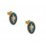 ORECCHINI IN ORO GIALLO 18 KT MODELLO SCUDO CON SMALTO VERDE