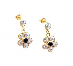 ORECCHINI FIORI PENDENTI IN ORO GIALLO 18 KT CON ZIRCONI TAGLIO BRILLANTE