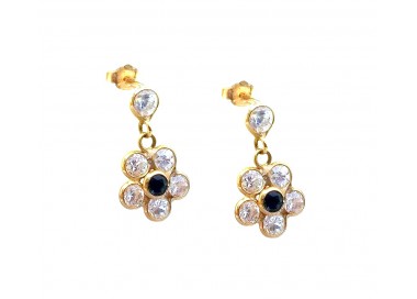 ORECCHINI FIORI PENDENTI IN ORO GIALLO 18 KT CON ZIRCONI TAGLIO BRILLANTE
