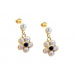ORECCHINI FIORI PENDENTI IN ORO GIALLO 18 KT CON ZIRCONI TAGLIO BRILLANTE