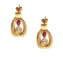 ORECCHINI IN ORO GIALLO 18 KT MODELLO SCUDO CON SMALTO VERDE