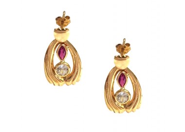 ORECCHINI IN ORO GIALLO 18 KT MODELLO SCUDO CON SMALTO VERDE