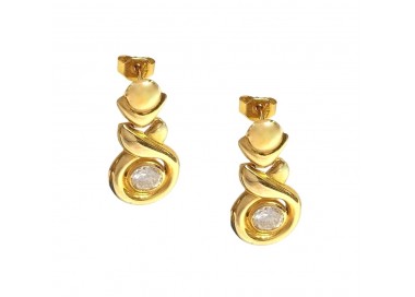 ORECCHINI PENDENTI IN ORO GIALLO 18 KT CON ZIRCONI BIANCHI BRILLANTE