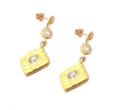 ORECCHINI IN ORO GIALLO 18 KT MODELLO SCUDO CON SMALTO VERDE