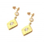 ORECCHINI IN ORO GIALLO 18 KT MODELLO SCUDO CON SMALTO VERDE
