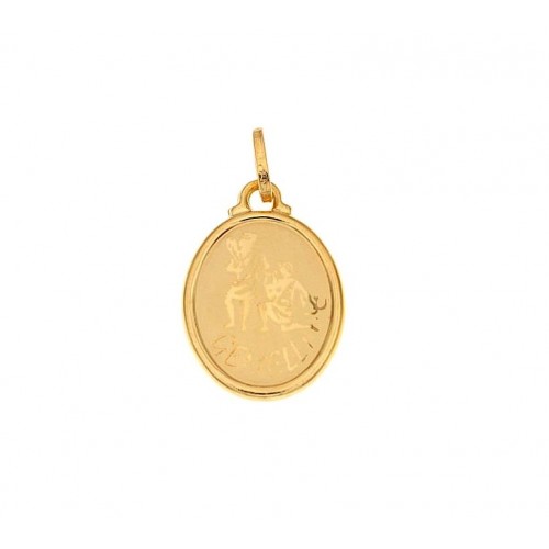 CIONDOLO SEGNO ZODIACALE GEMELLI IN ORO GIALLO 18 KT + COLLANA LACCIO IN OMAGGIO