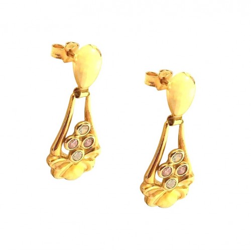 ORECCHINI IN ORO GIALLO 18 KT MODELLO SCUDO CON SMALTO VERDE